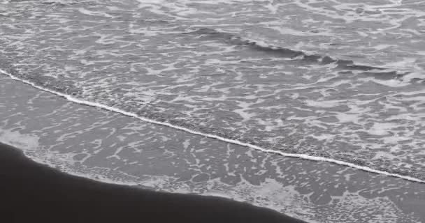 Plage de sable noir vagues calmes — Video