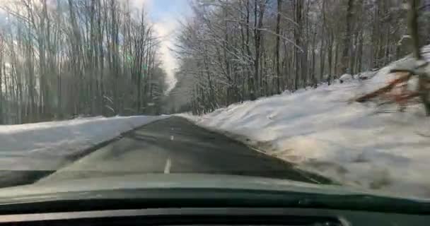 Condução de um carro, paisagem nevada — Vídeo de Stock