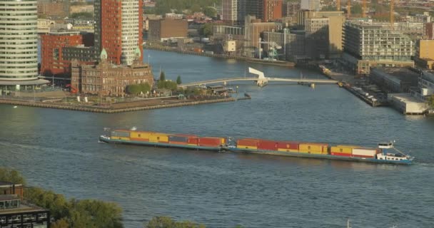 Ship carrying containers through rotterdam — Stock Video