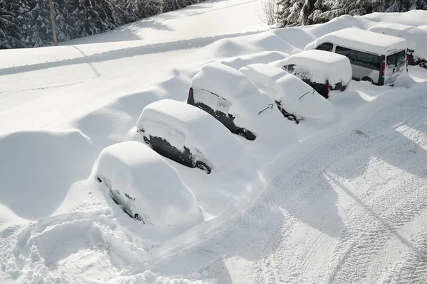 Winter parking cars — Stock Photo, Image