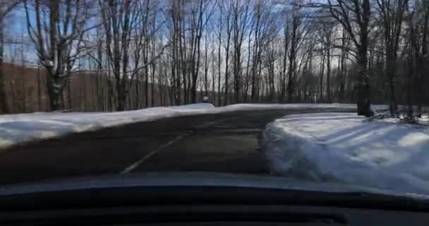 Водіння автомобіля, сніговий пейзаж — стокове відео
