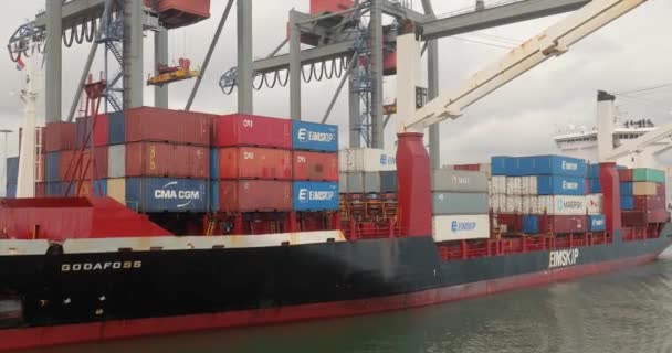 Корабель контейнерів у промисловому вантажному порту з — стокове відео