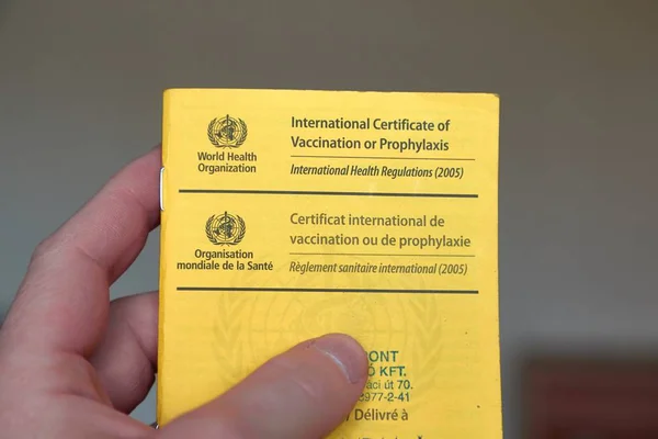 Vaccination certificate shown at immigration control — Stock Photo, Image