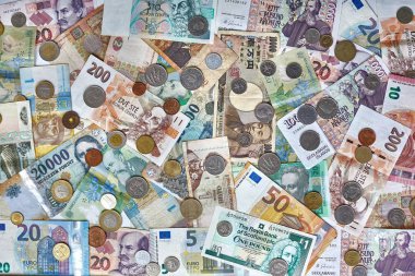Money Banknotes and Coins From Many Countries clipart