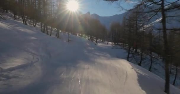 Jazda na nartach w dół zbocza powolne przejście — Wideo stockowe