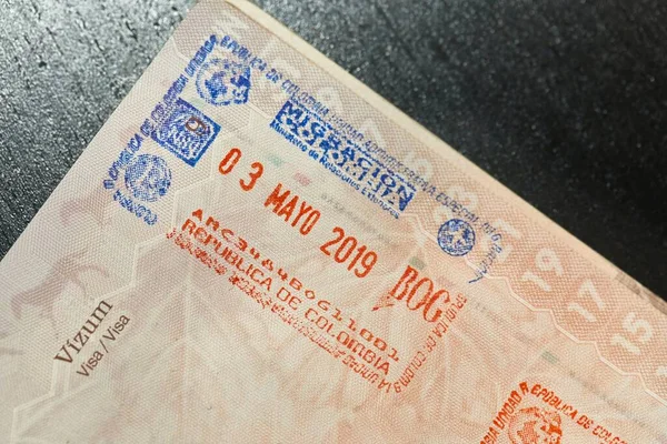 Carimbo de passaporte de visto colombiano — Fotografia de Stock