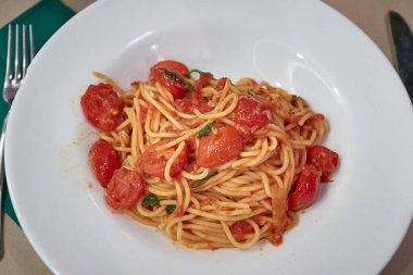 Spaghetti dish at a restaurant