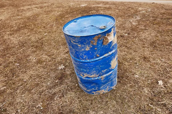 Dirty Blue Oil Barrel — Stock Photo, Image