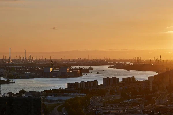Rotterdam Port Dusk Panorma z Euromastu — Stock fotografie