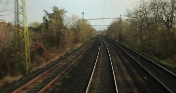 Viagens ferroviárias vista traseira — Vídeo de Stock