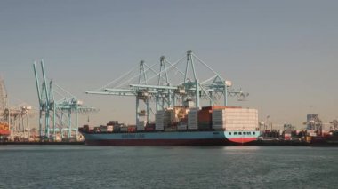 Konteyner gemileri Rotterdam Limanı 'na yüklendi.