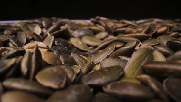 Graines de citrouille dans une lentille à palettes macro — Video