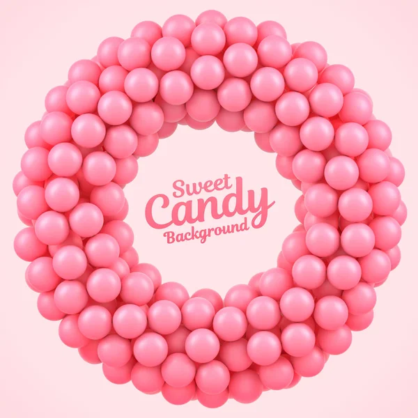 Bolas de caramelo rosa marco redondo con lugar para su contenido — Vector de stock