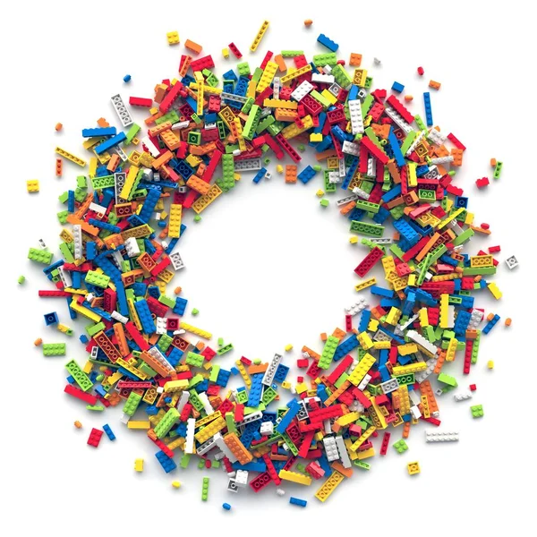 Circle frame of colored toy bricks with place for your content — Stock Photo, Image