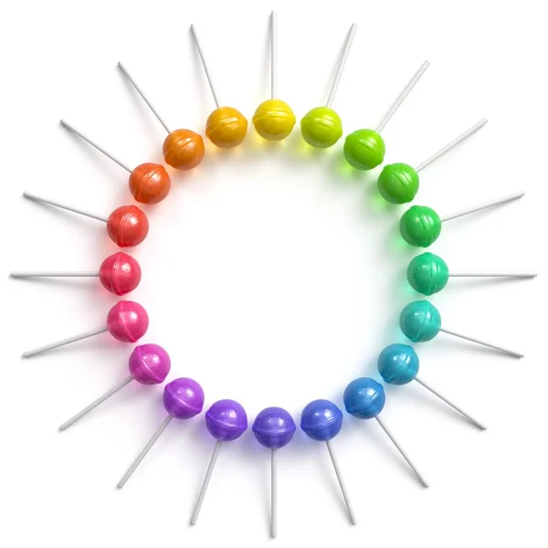 Sweet Multicolored Lollipops Arranged Circle Frame Isolated White Background Rendering — 스톡 사진