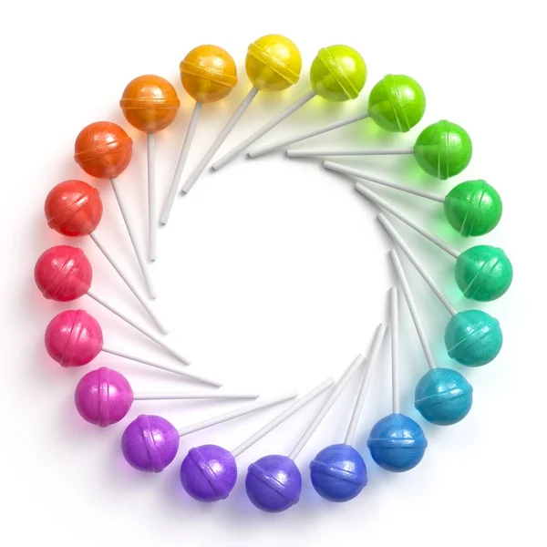 Sucettes Multicolores Douces Disposées Cercle Isolé Sur Fond Blanc Rendu — Photo
