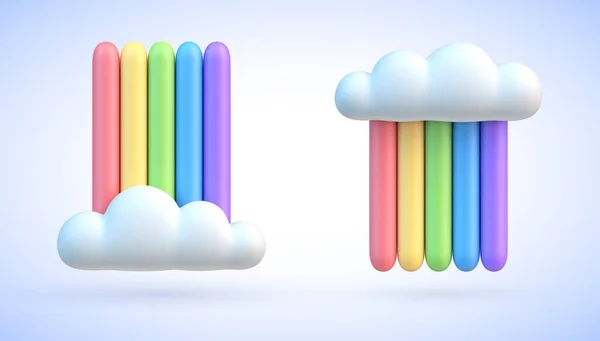 Colorido arco iris con nubes 3d vector ilustración — Vector de stock