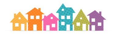 Renkli banliyö evleri düz ikon. Vektör illüstrasyonu