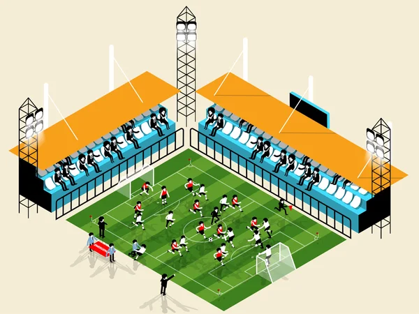 Schöne isometrische Grafik-Design-Illustration Vektor des Fußballers spielen Fußball im Fußballstadion, Fußball Fußball Grafik-Design-Konzept — Stockvektor