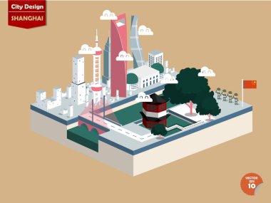 Shanghai şehir Çin, Shanghai şehir Tasarım bakış açısından, Shanghai şehir'in şirin tasarımı güzel izometrik tasarım