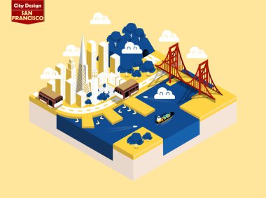 güzel izometrik tarzı tasarım konsepti San Francisco City, Amerika, San Francisco Simgesel Yapı izometrik tasarım konsepti