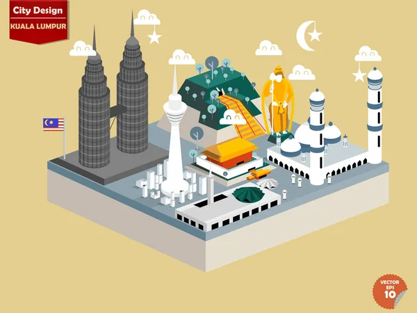 Vetor bonito do projeto de kuala lumpur malaysia, projeto da cidade de kuala lumpur na perspectiva, projeto bonito de kuala lumpur — Vetor de Stock