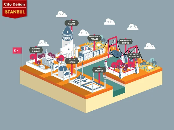 터키 이스탄불, 이스탄불, 이스탄불의 귀여운 디자인의 관점에서 도시 디자인의 아름 다운 디자인 벡터 — 스톡 벡터