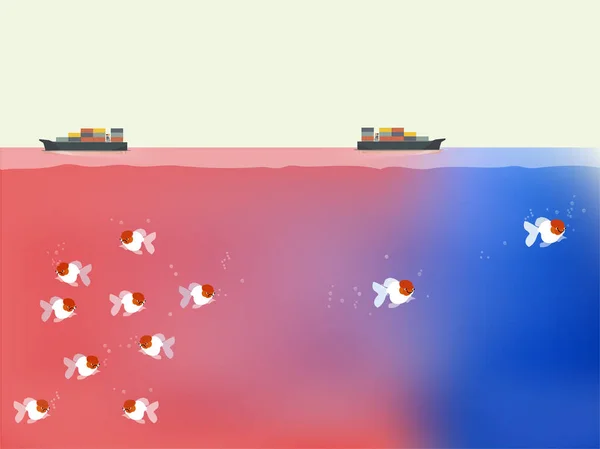 balıklar okyanus, güzel vektör mavi okyanus ve kırmızı okyanus iş stratejisi kavramı mavi için çıkış yolu bulma
