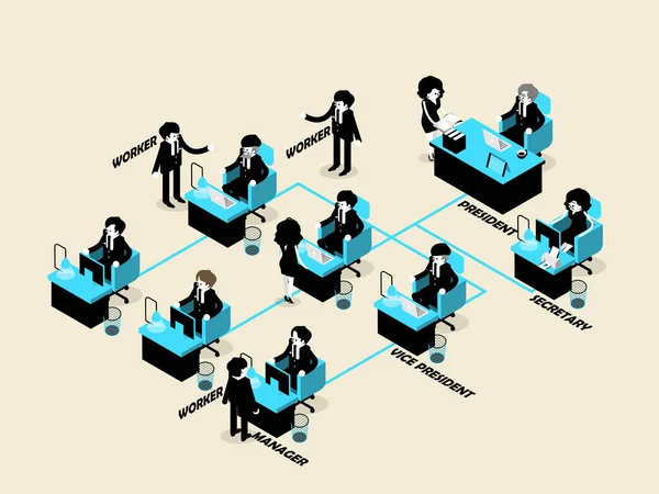 Schöne isometrische Gestaltung von Geschäftsleuten männlich und weiblich in Organigramm-Konzept, Business isometrisches Design-Konzept — Stockvektor