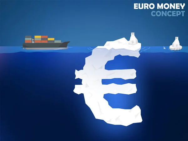 Γραφιστική απεικόνιση του το σύμβολο του ευρώ χρήματα σαν παγόβουνο στον ωκεανό με σχέδιο έννοια αξία χρήματα ευρώ πολική αρκούδα — Διανυσματικό Αρχείο
