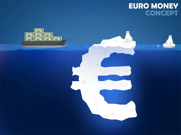 Γραφιστική απεικόνιση του το σύμβολο του ευρώ χρήματα σαν παγόβουνο στον ωκεανό με σχέδιο έννοια αξία χρήματα ευρώ πολική αρκούδα — Διανυσματικό Αρχείο