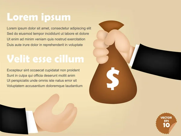 Infografía del hombre de negocios dando bolsa de dinero a otros, concepto de corrupción — Vector de stock