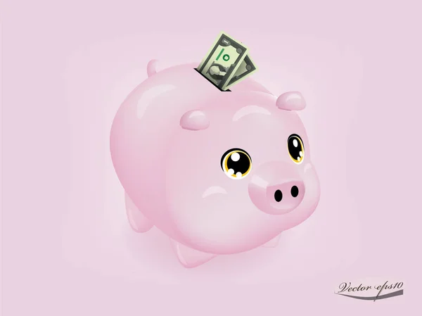 En rosa piggy bank med oss dollar pengar papper — Stock vektor