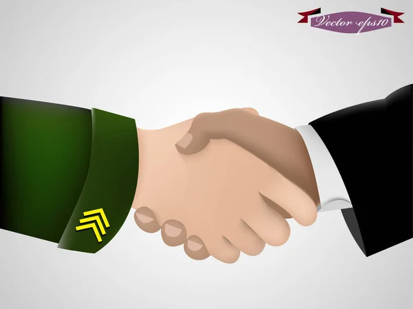Ρεαλιστική σχεδιασμός γραφικών φορέα κούνημα χεριών ανάμεσα στον στρατό και την κυβέρνηση επιχειρήσεων άνθρωπο — Διανυσματικό Αρχείο