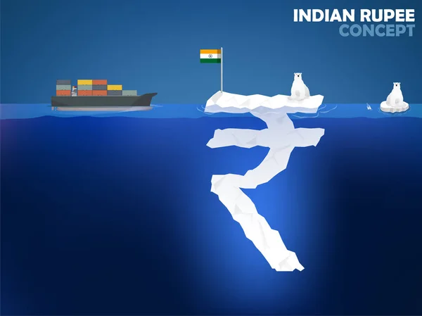 Ilustração do projeto gráfico do símbolo indiano da rupia como iceberg no oceano com urso polar, projeto do conceito do valor do dinheiro da rupia indiana —  Vetores de Stock