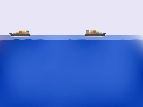 Buques de carga en el océano azul, concepto de transporte marítimo — Vector de stock