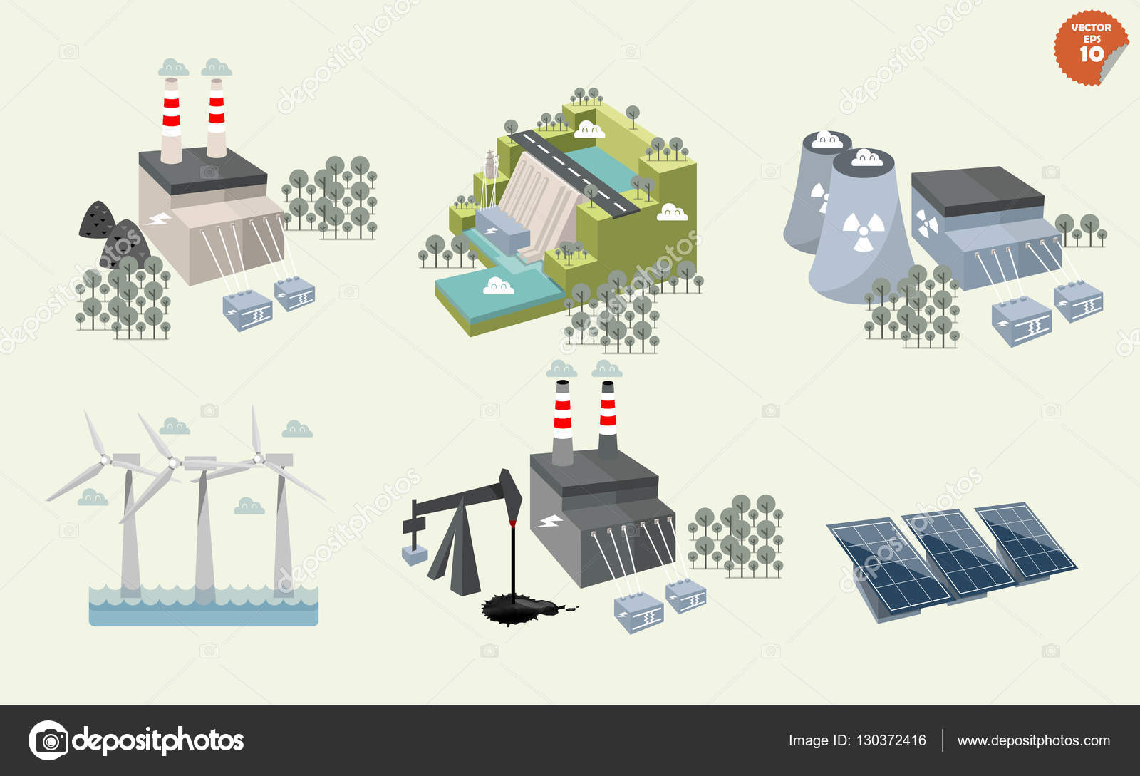 Set of different power plant graphics design of different power plant