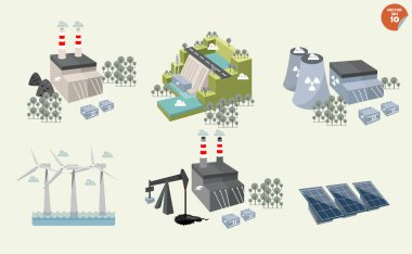 farklı enerji santrali grafik tasarım farklı santral yenilenebilir ve nonrenewable enerji kaynaklarının: güneş rüzgar su hidro güç petrol jeotermal havagazı nükleer ve biyolojik yakıt.