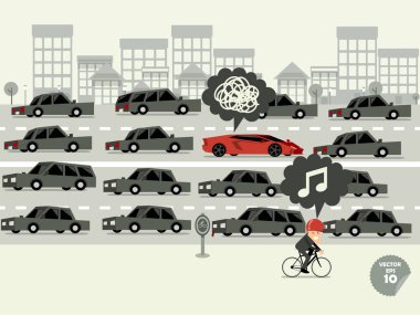 trafik sıkışması kavramı, trafik sıkışıklığı ve sürücü süper bir araba iyi durumda değil.
