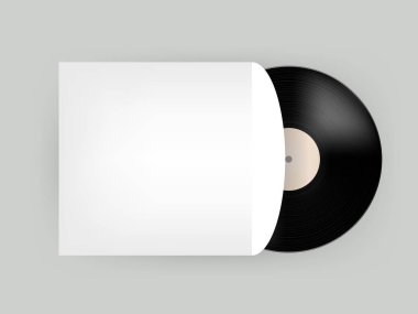 gramofon vinil kaydın beyaz kağıt kapaklı kopya alanı, gerçekçi retro tasarımı, vektör sanat resim çizim, grafik tasarım vektör müzik tasarım konsepti