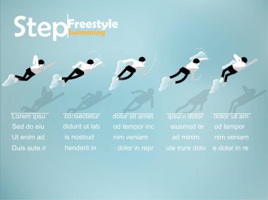 güzel bilgi grafik izometrik tasarım kopya alanı, serbest Yüzme bilgi grafik tasarım konsepti ile serbest stil Yüzme adım