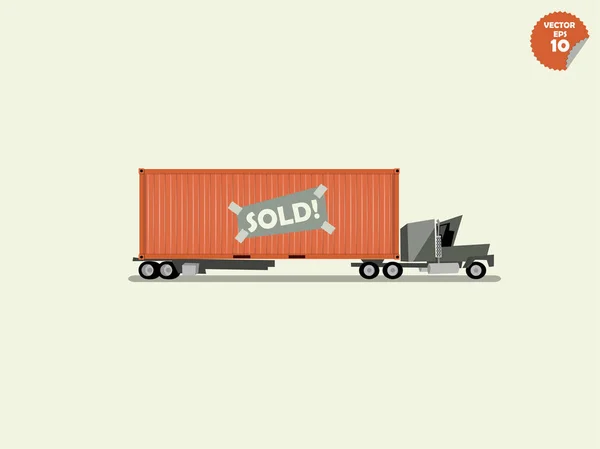 Camion de livraison de fret avec conteneur, concept de transport — Image vectorielle