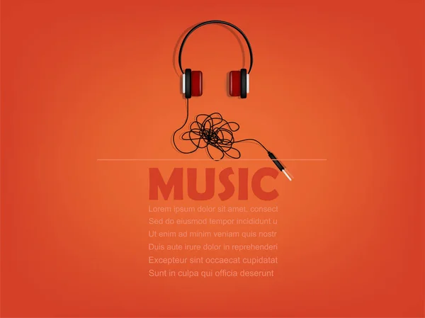 Info vector de diseño gráfico de auriculares con texto musical y espacio de copia, diseño retro realista, concepto de diseño musical, póster de diseño gráfico de información musical — Vector de stock