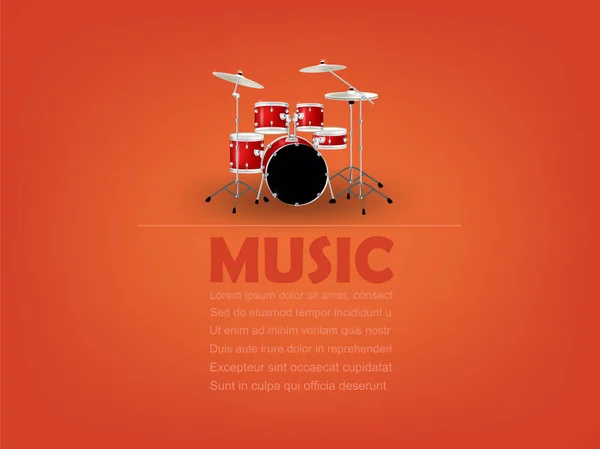 Info-Grafik-Design-Vektor von Schlagzeug mit Musiktext und Kopierraum, realistisches Retro-Design, Musik-Design-Konzept, Musik-Info-Grafik-Design-Plakat — Stockvektor