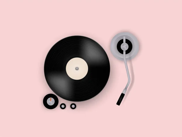 Graphisme vecteur de disque vinyle gramophone sur phonographe de lecteur de disques, design rétro réaliste, illustration d'image d'art vectoriel, concept de design musical — Image vectorielle