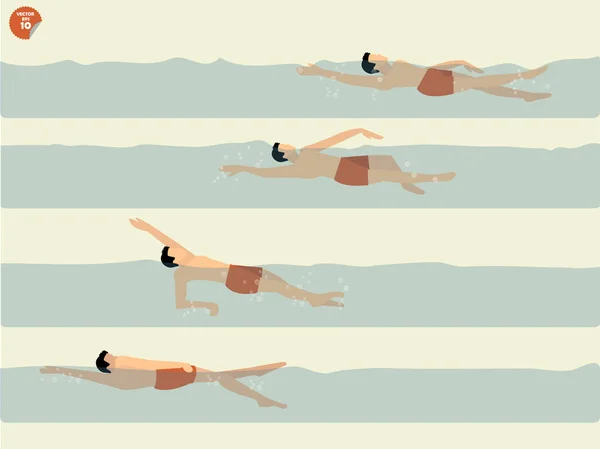 Красивые иллюстрации вектор шага для выполнения плавания на спине, плавание дизайн — стоковый вектор