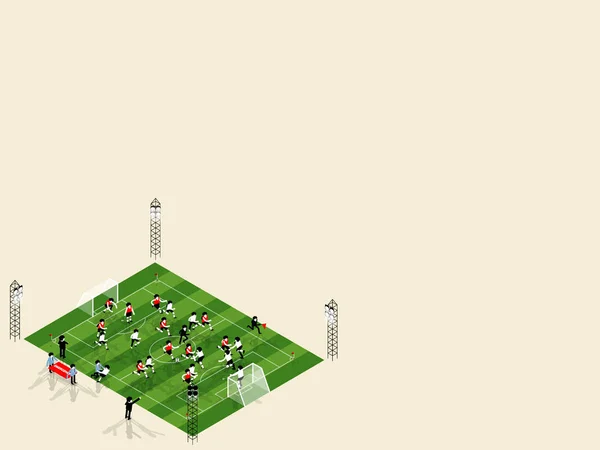Beau vecteur d'illustration de conception graphique isométrique du joueur de football jouent au football au stade de football avec espace de copie, concept de conception graphique de l'espace de copie de football — Image vectorielle