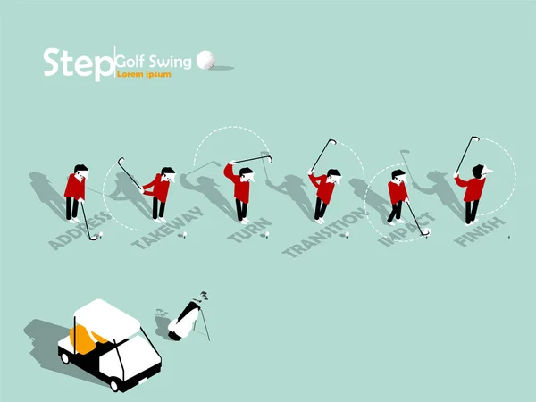 Beautiful info graphic isometric design of the step of golf swing with copy space, golf swing info graphic design concept — Stock Vector