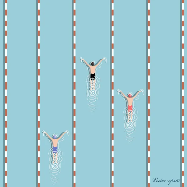 Vettore di nuotatori stanno nuotando in piscina, vista dall'alto — Vettoriale Stock