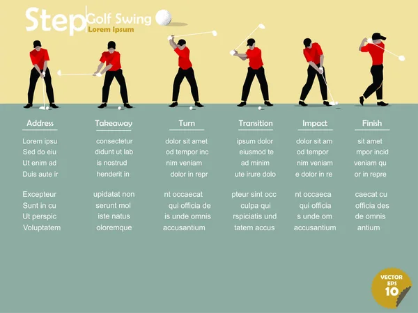 Hermoso diseño del paso de realizar oscilación del golf, diseño del oscilación del golf, gráficos de la información del paso de realizar oscilación del golf — Vector de stock